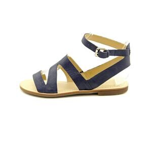MARC FISHER Black Florette Flat Buckle Strappy Sandal Women's Sz 9.5